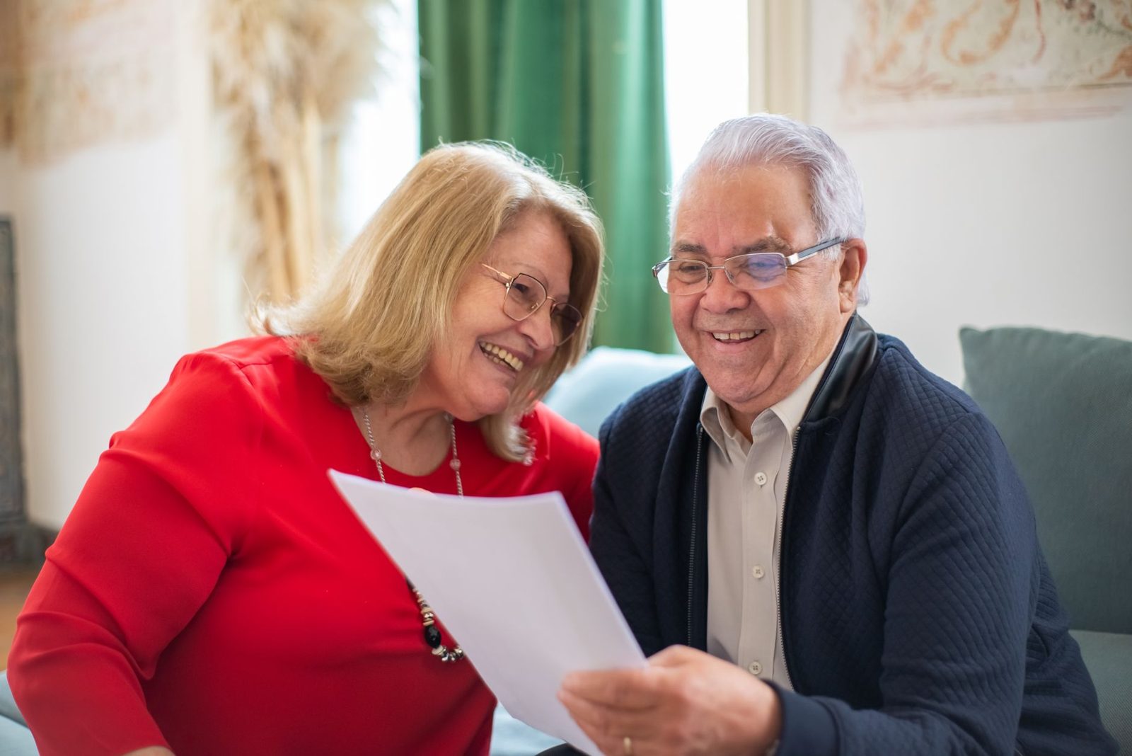 Older couple reading documents together